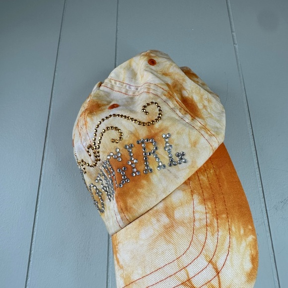 CowGirl Orange Tie-Dye Cap with Rhinestone Design - Picture 2 of 8
